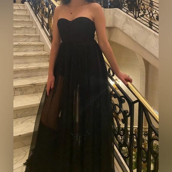 Maria Lucia Hohan Strapless Black Silk Chiffon Gown with Side Slit Size 34 (XS) - Picture 3 of 9